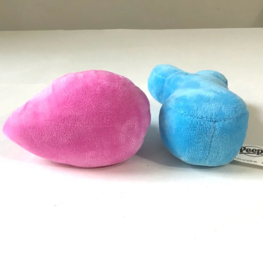 PEEPS Easter Plush Pink Chick & Blue Bunny Rabbit Lot Of 2 Bean Weighted Bottoms